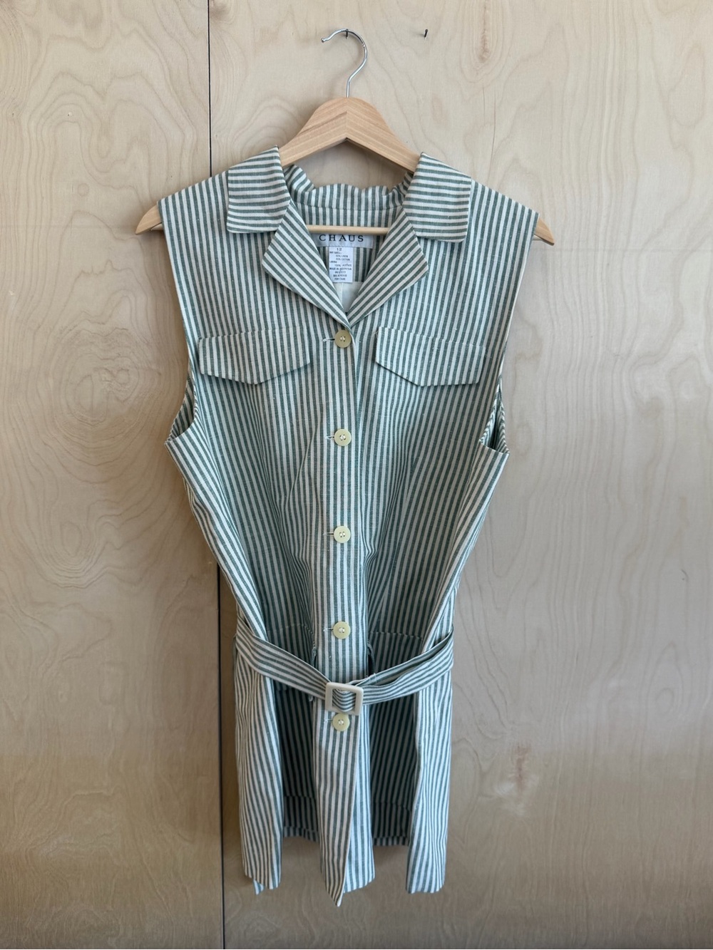 Vintage CHAUS Striped Sleeveless Belted Dress